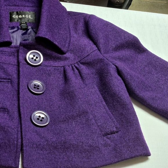 Vintage GEORGE purple ladies cropped wool blend medium coat, 3/4 sleeves - Picture 15 of 15